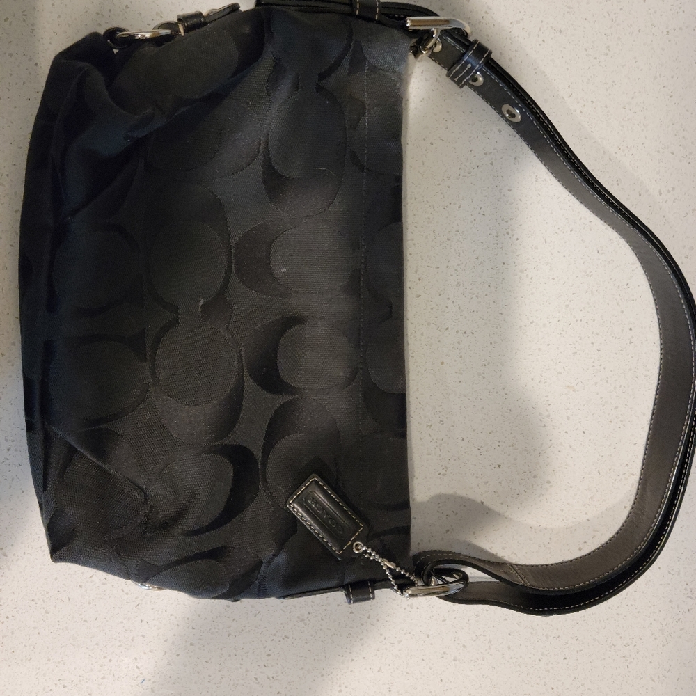 Coach Monogram Small Shoulder Bag. Black. Gem
